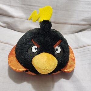Angry Birds Black Orange Yellow Bomb Bird 6" Plush Stuffed Animal Has Sound 2012